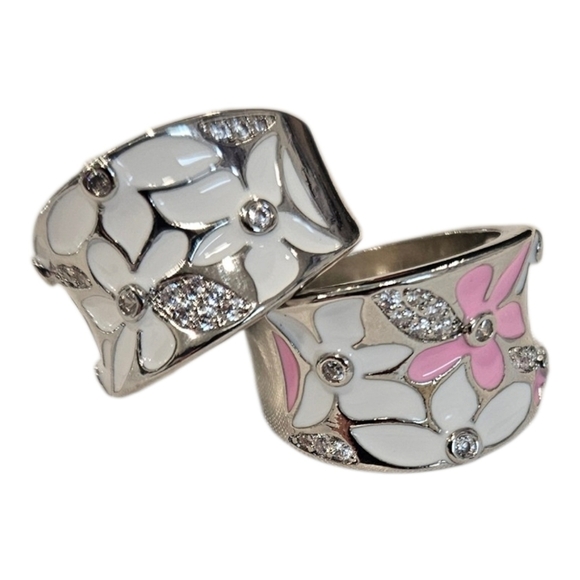 Jewelry - NEW Enamel Flower Ring | Cubic Zirconia - Pink Or White | Size 7 or 8